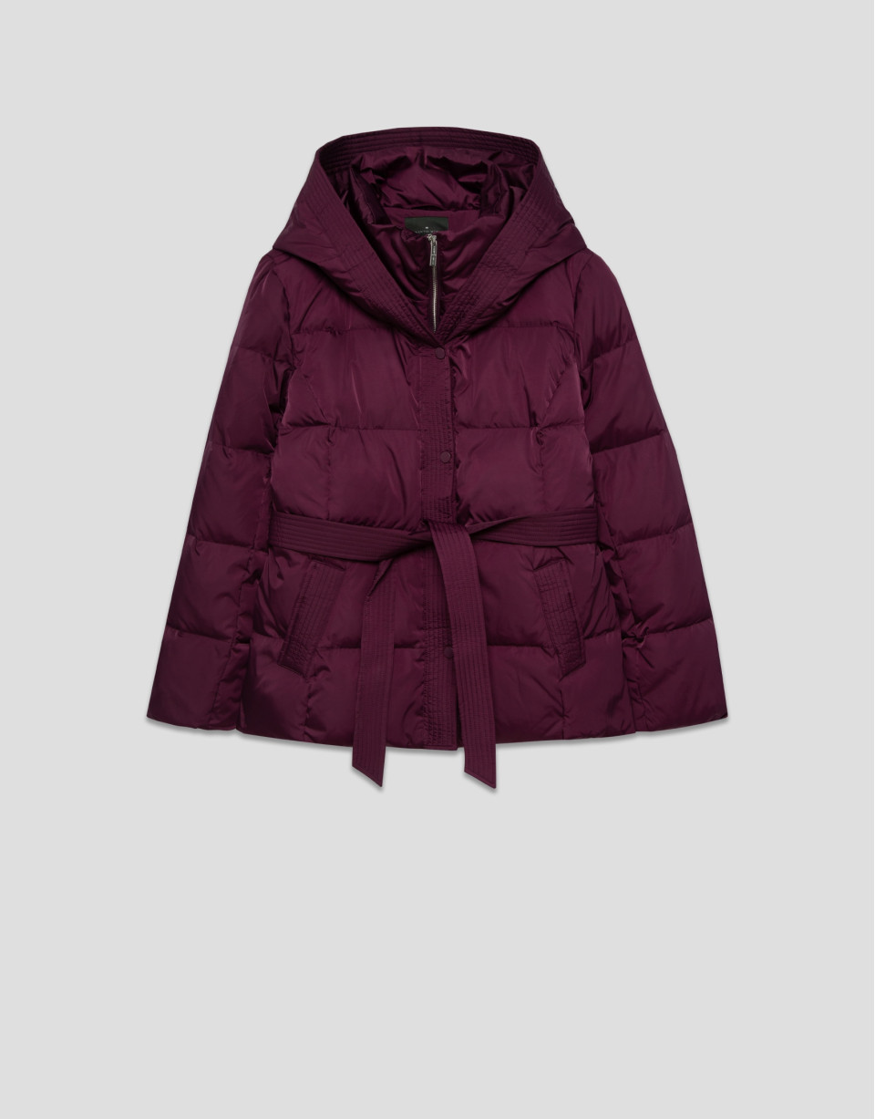 Aubergine short down jacket with hood - Woman | Roberto Verino