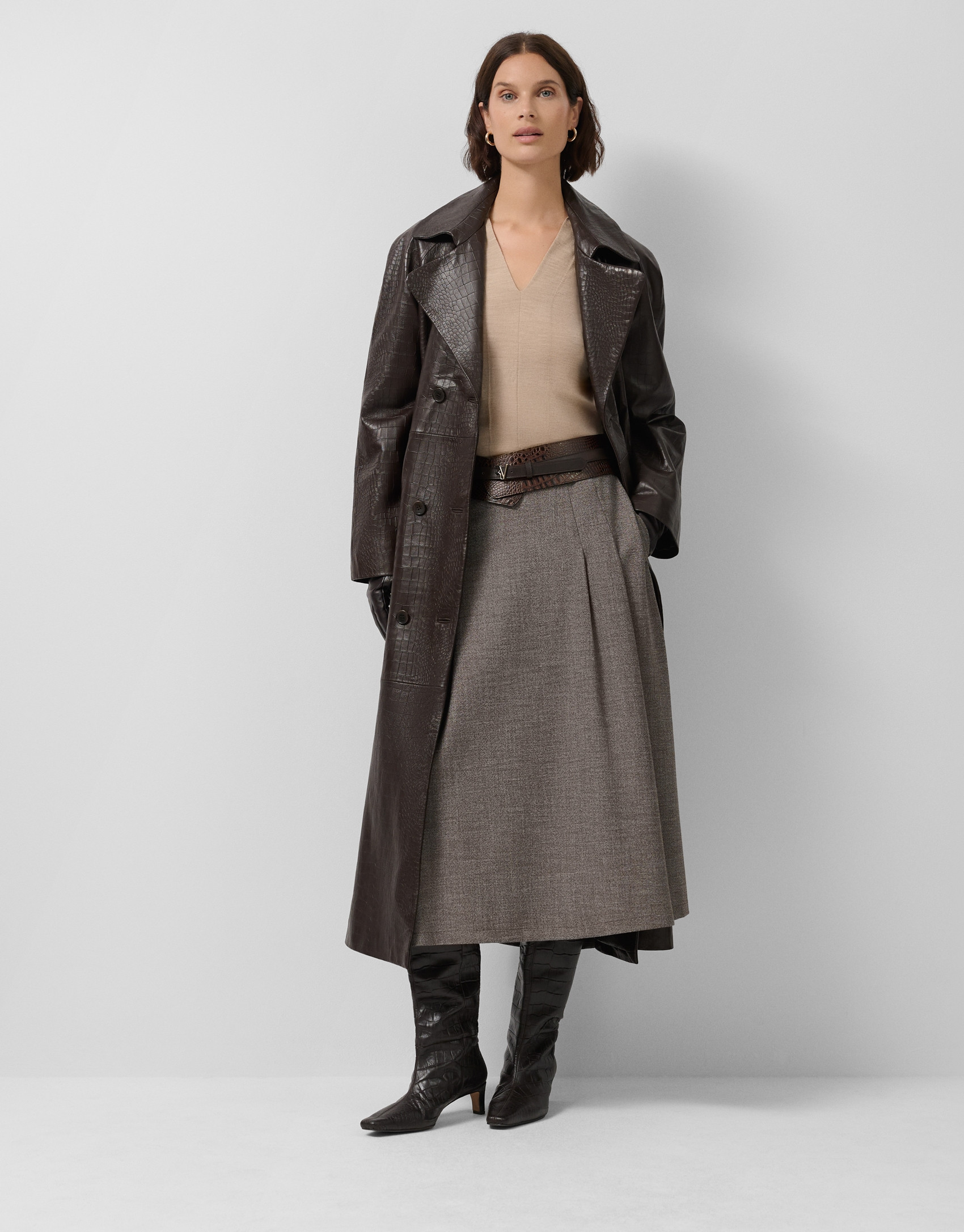 Long brown napa trench coat - Woman - AW2025 | Roberto Verino