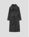 Long coat with a wraparound collar and grey wool | Roberto Verino