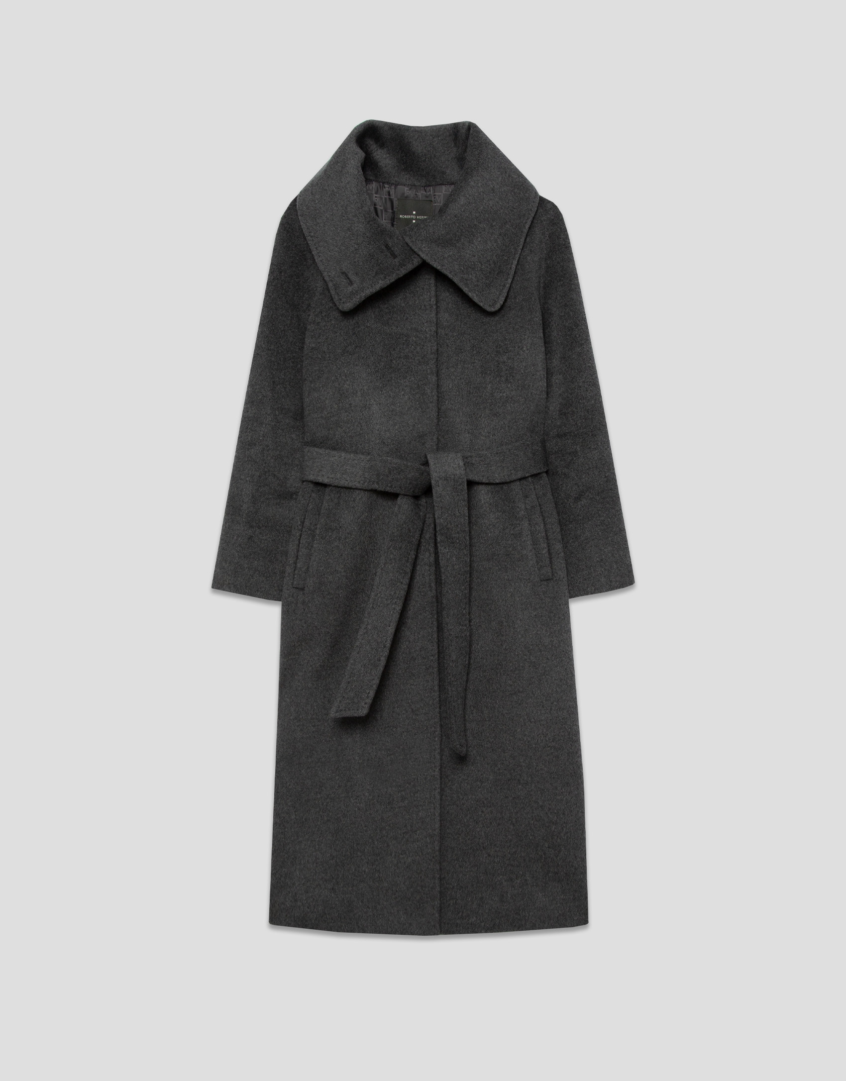 Long coat with a wraparound collar and grey wool | Roberto Verino
