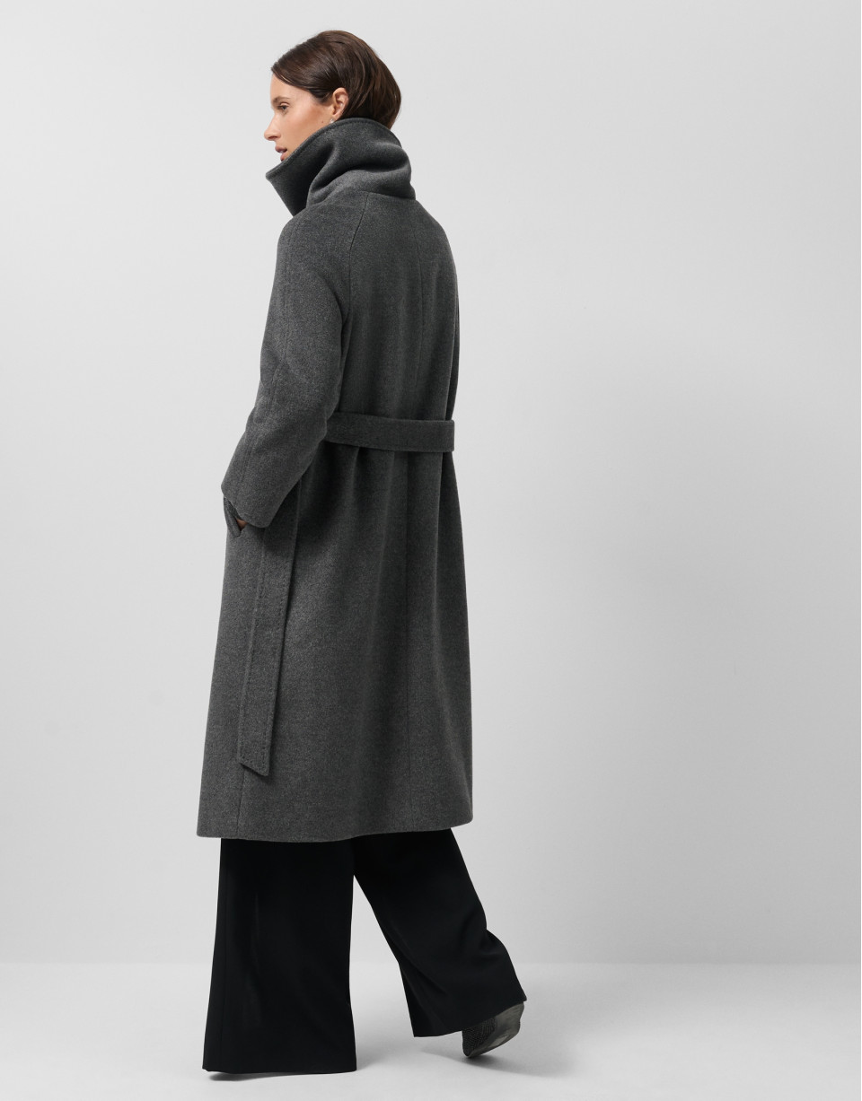 Long coat with a wraparound collar and grey wool | Roberto Verino