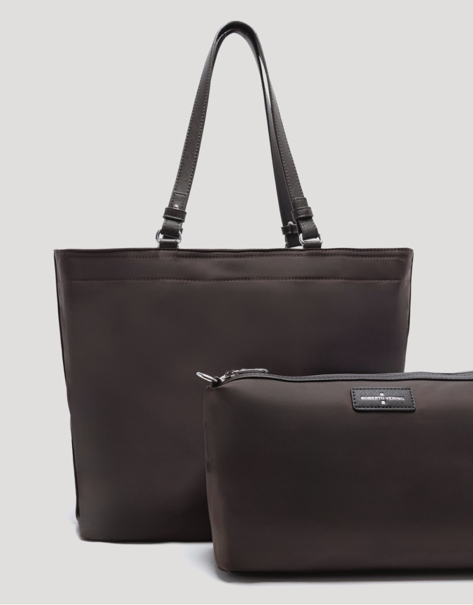 Violet brown nylon shopper bag - Woman - AW2025 | Roberto Verino