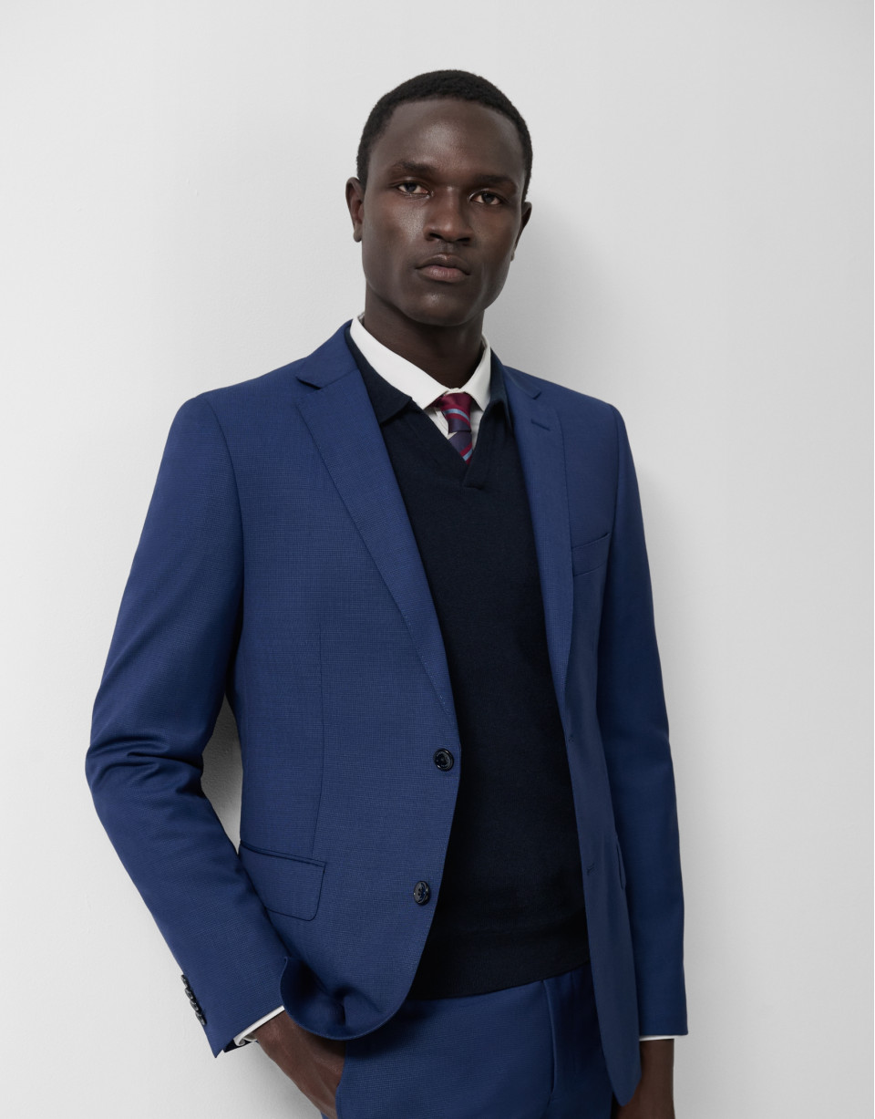 Traje half canvas slim fit microcuadros marino | Roberto Verino
