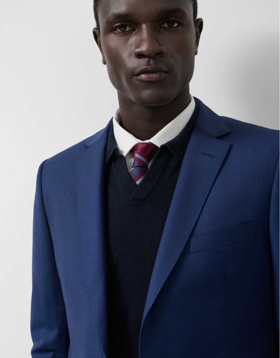 Traje half canvas slim fit microcuadros marino | Roberto Verino