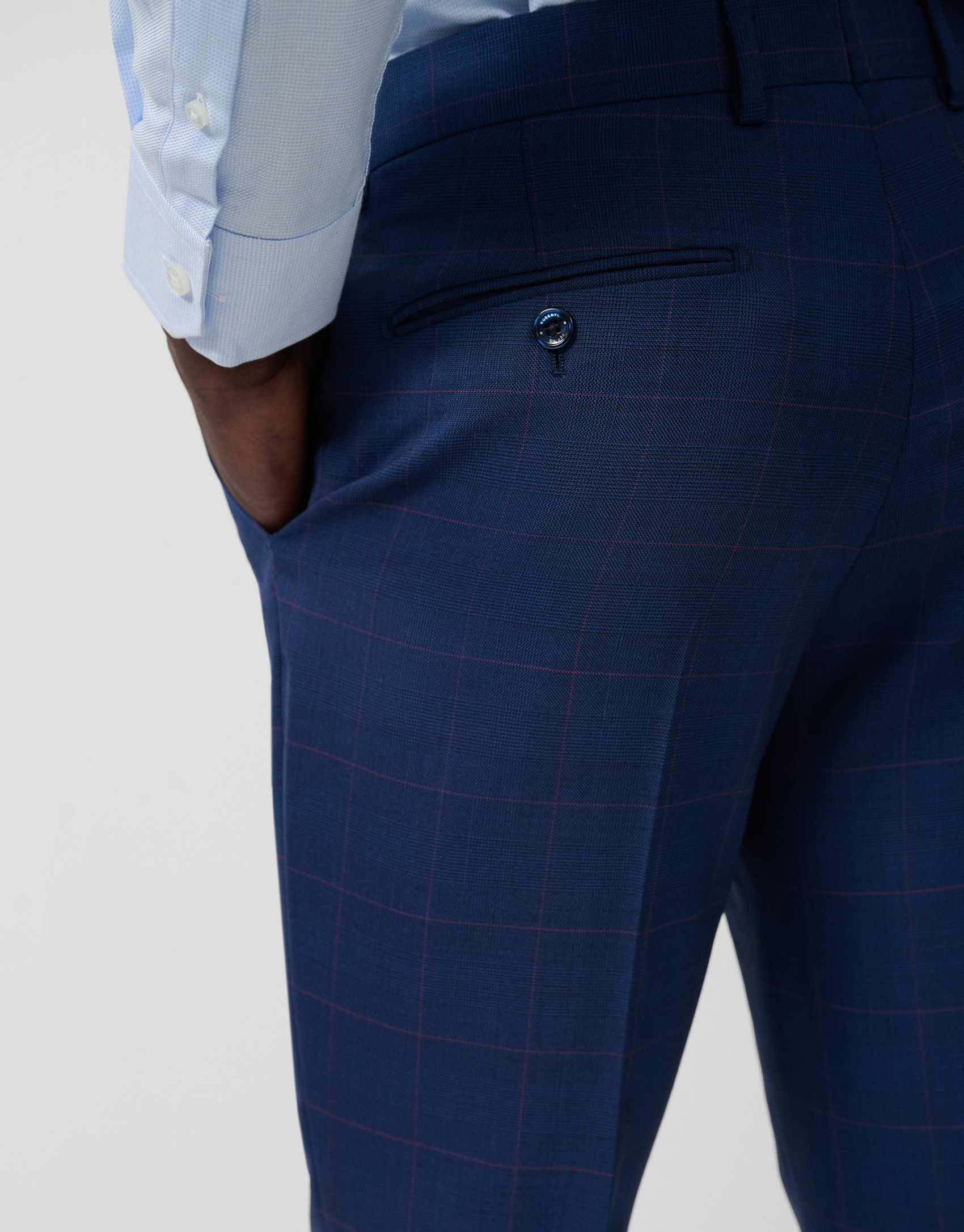Half canvas slim fit suit in blue check with ... | Roberto Verino