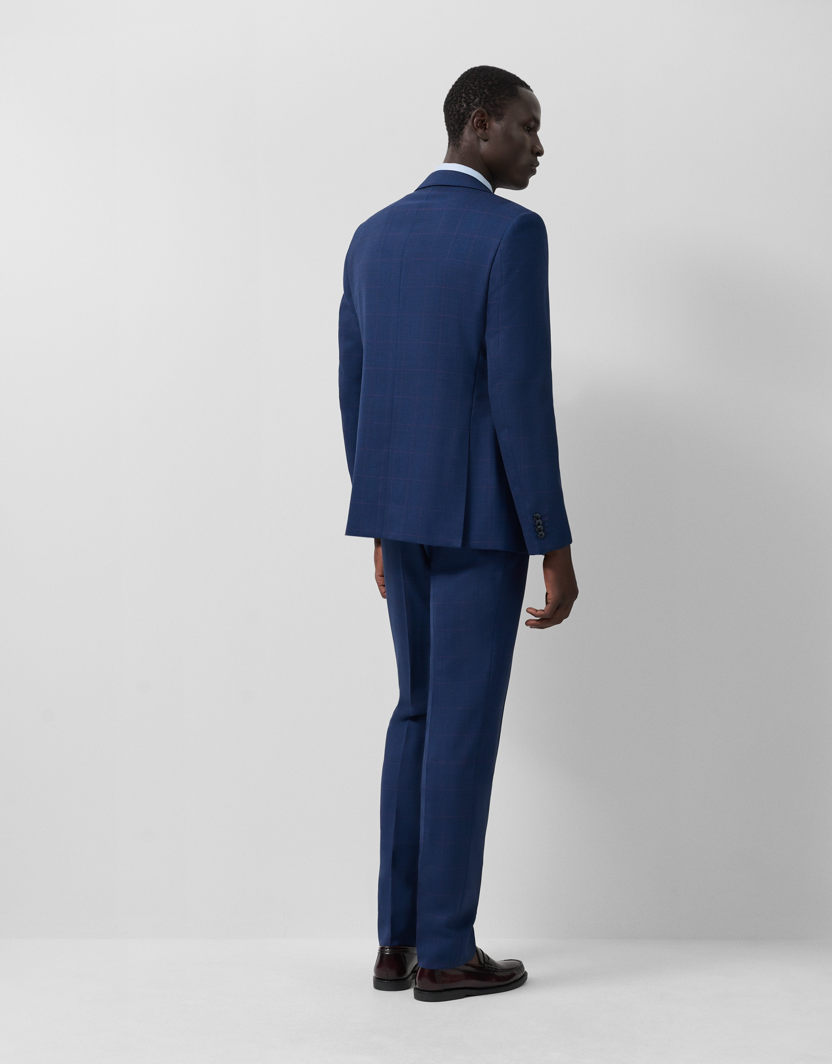 Half canvas slim fit suit in blue check with ... | Roberto Verino