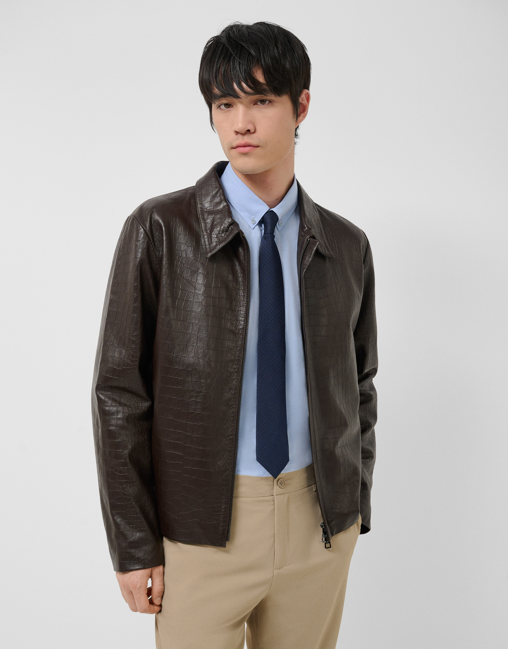 Brown crocodile print jacket - Man - SS2026 | Roberto Verino