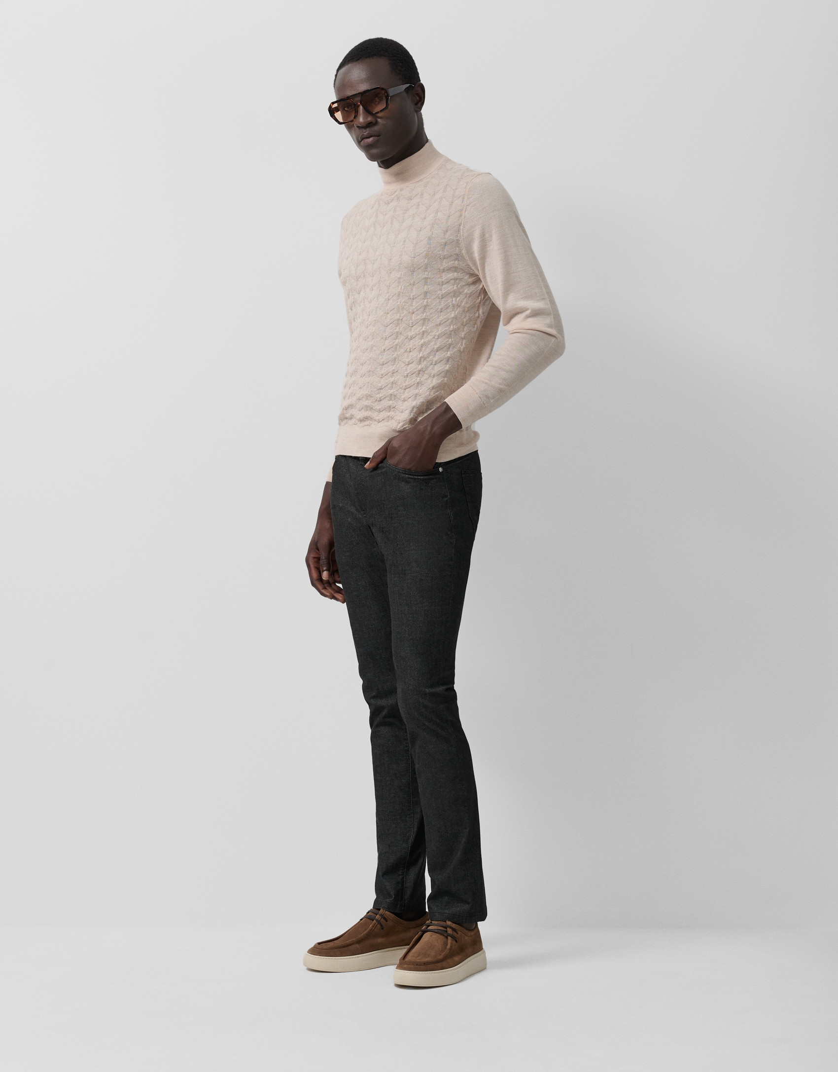 Light mink wool sweater with fantasy work - Man | Roberto Verino