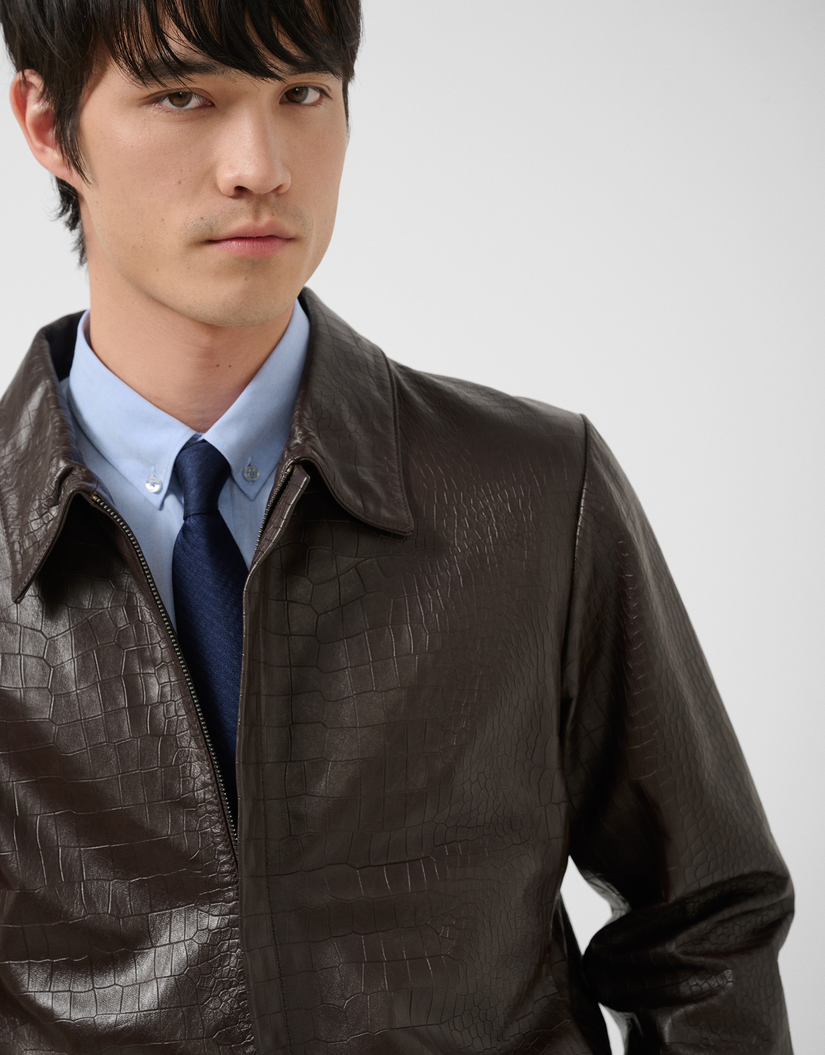 Brown crocodile print jacket - Man - SS2026 | Roberto Verino