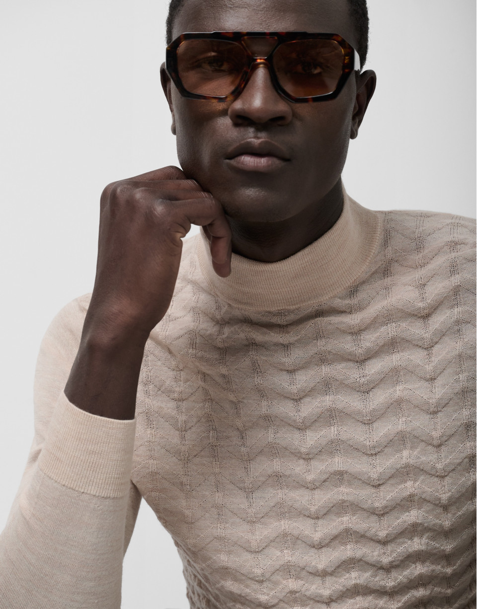 Light mink wool sweater with fantasy work - Man | Roberto Verino