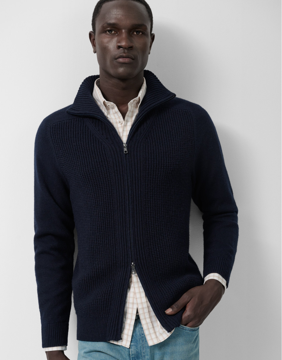 Chaqueta cremallera marino canalé - Hombre | Roberto Verino