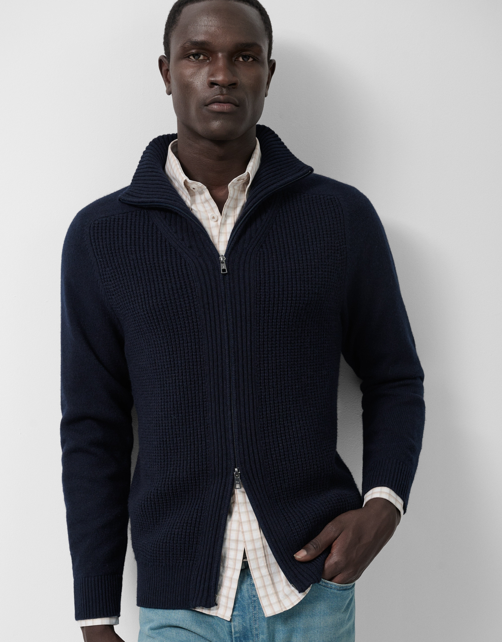 Chaqueta cremallera marino canalé - Hombre | Roberto Verino