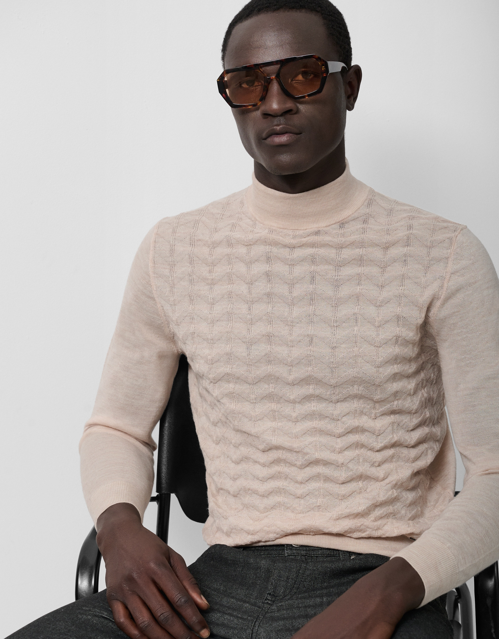 Light mink wool sweater with fantasy work - Man | Roberto Verino