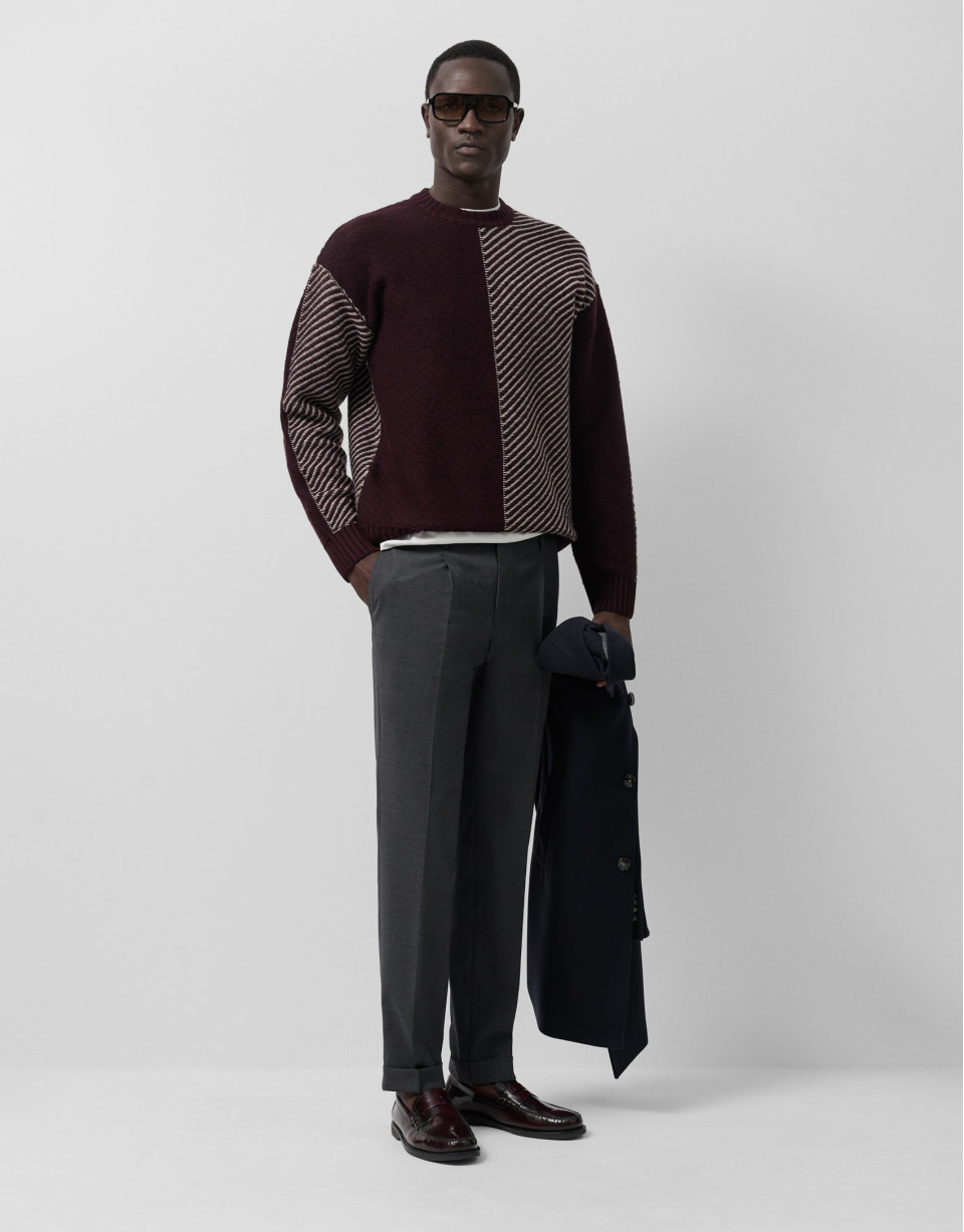 Plum and ecru fantasy sweater - Man - AW2025 | Roberto Verino