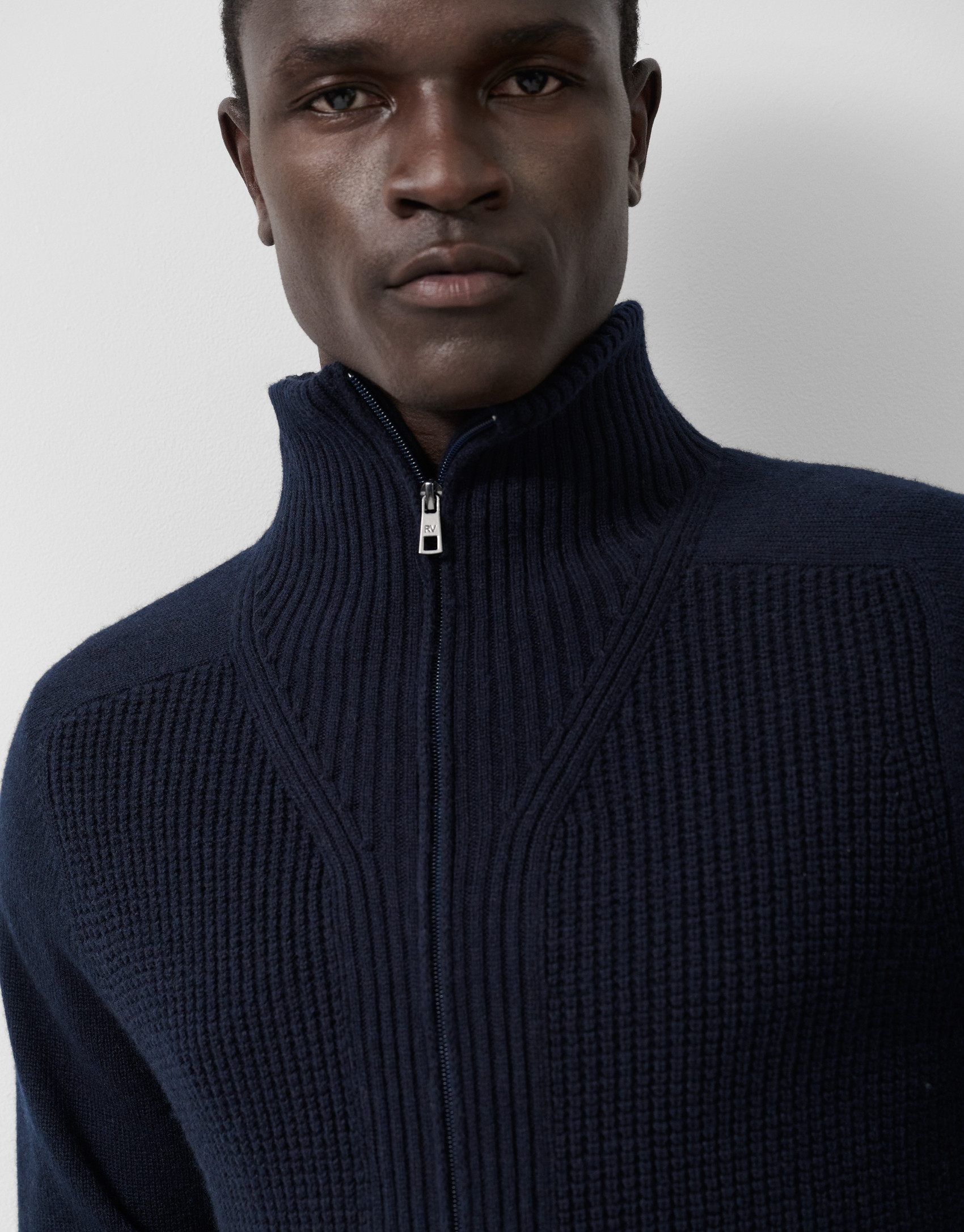 Navy blue ribbed zip-up jacket - Man - AW2025 | Roberto Verino