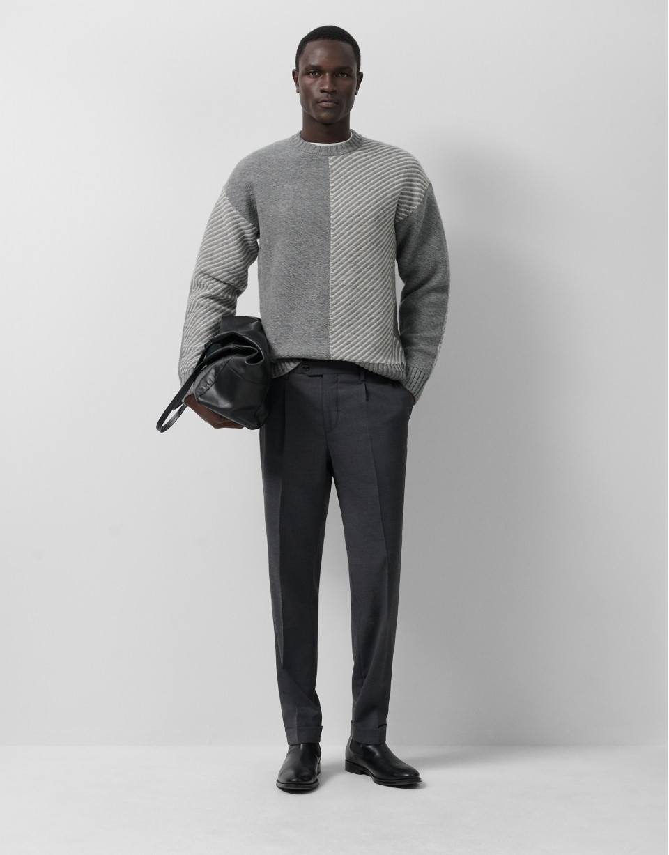 Grey melange and ecru fantasy sweater - Man | Roberto Verino