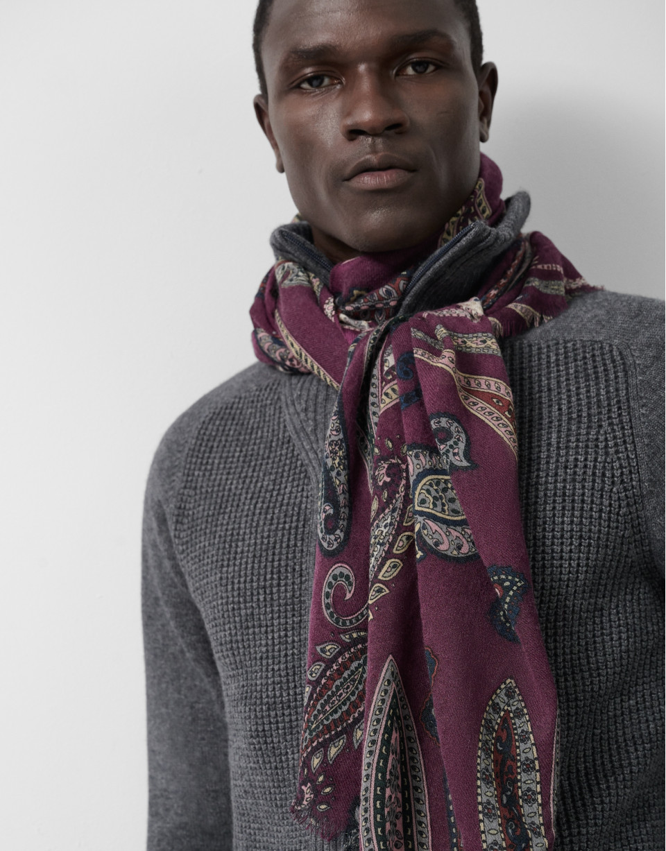 Cashmere wool scarf in plum/raw tones - Man | Roberto Verino