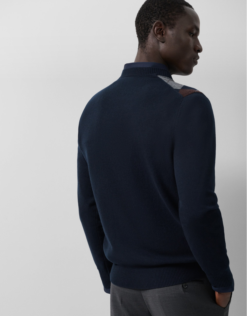 Navy/Grey/Brown Diamond Sweater - Man - AW2025 | Roberto Verino