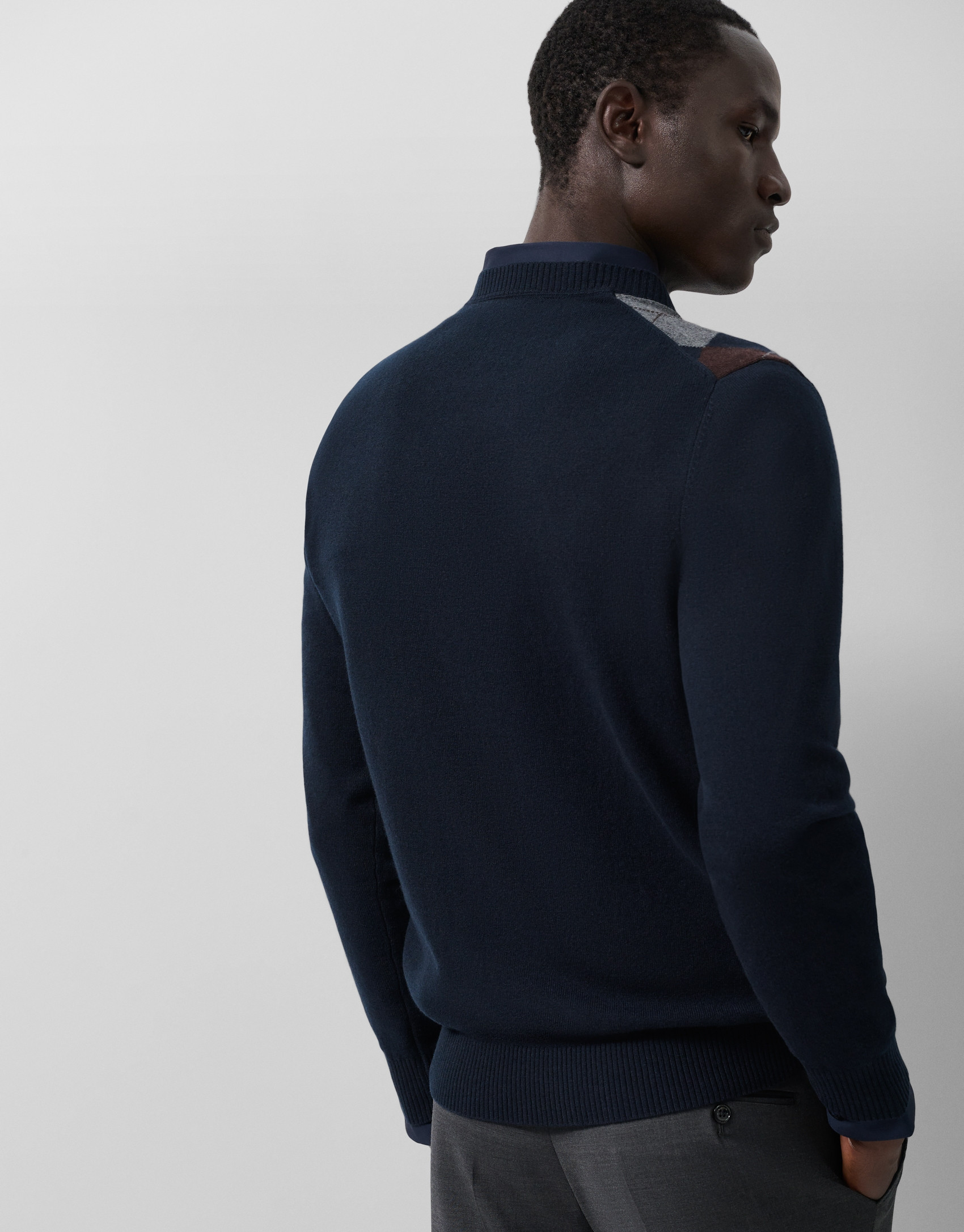 Navy/Grey/Brown Diamond Sweater - Man - AW2025 | Roberto Verino