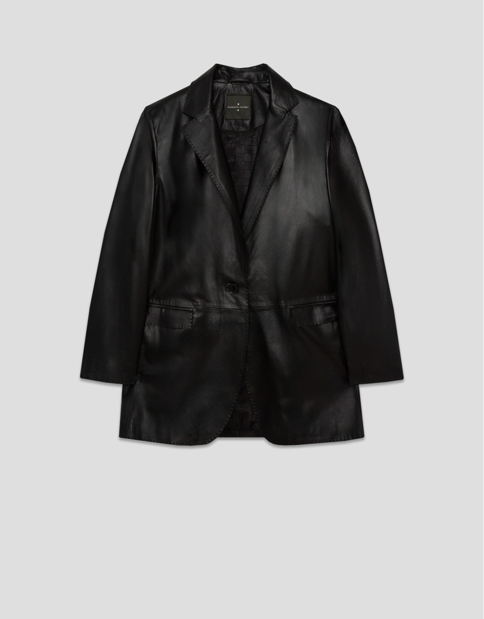 One-button black napa blazer - Woman - AW2025 | Roberto Verino