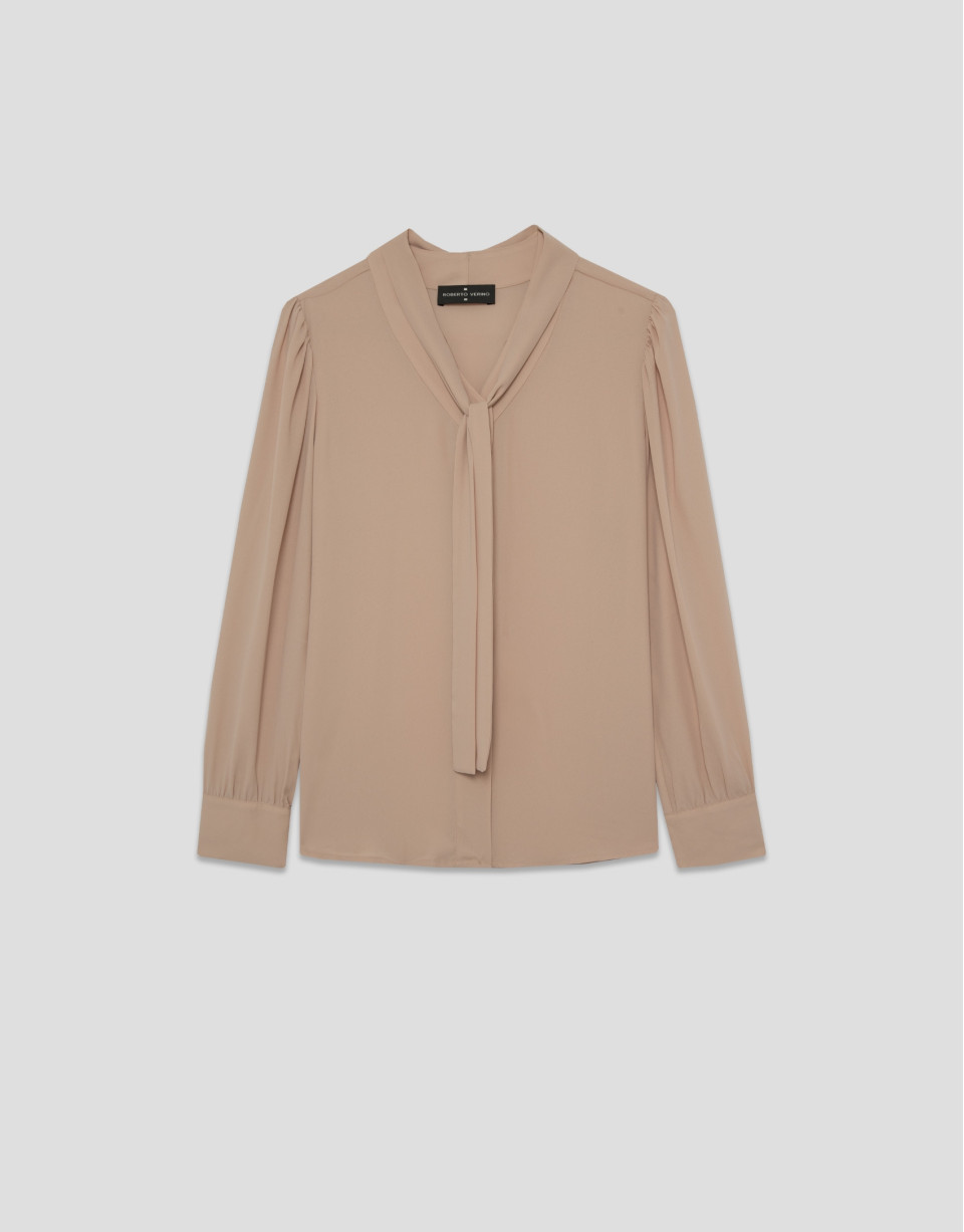 Blusa fluida cuello lazada beige - Mujer | Roberto Verino