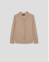 Beige oversized bow-neck blouse - Woman | Roberto Verino