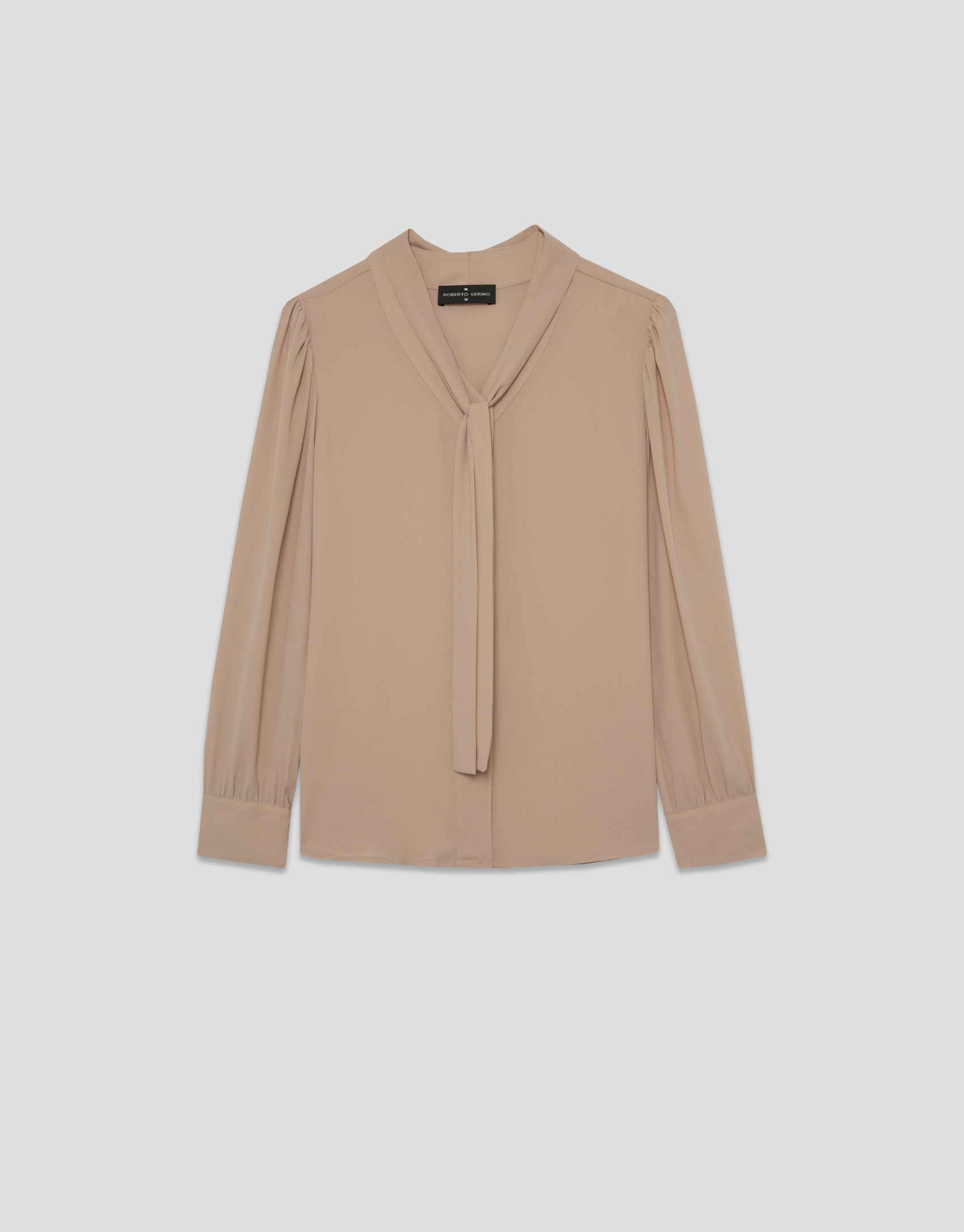 Beige oversized bow-neck blouse - Woman | Roberto Verino