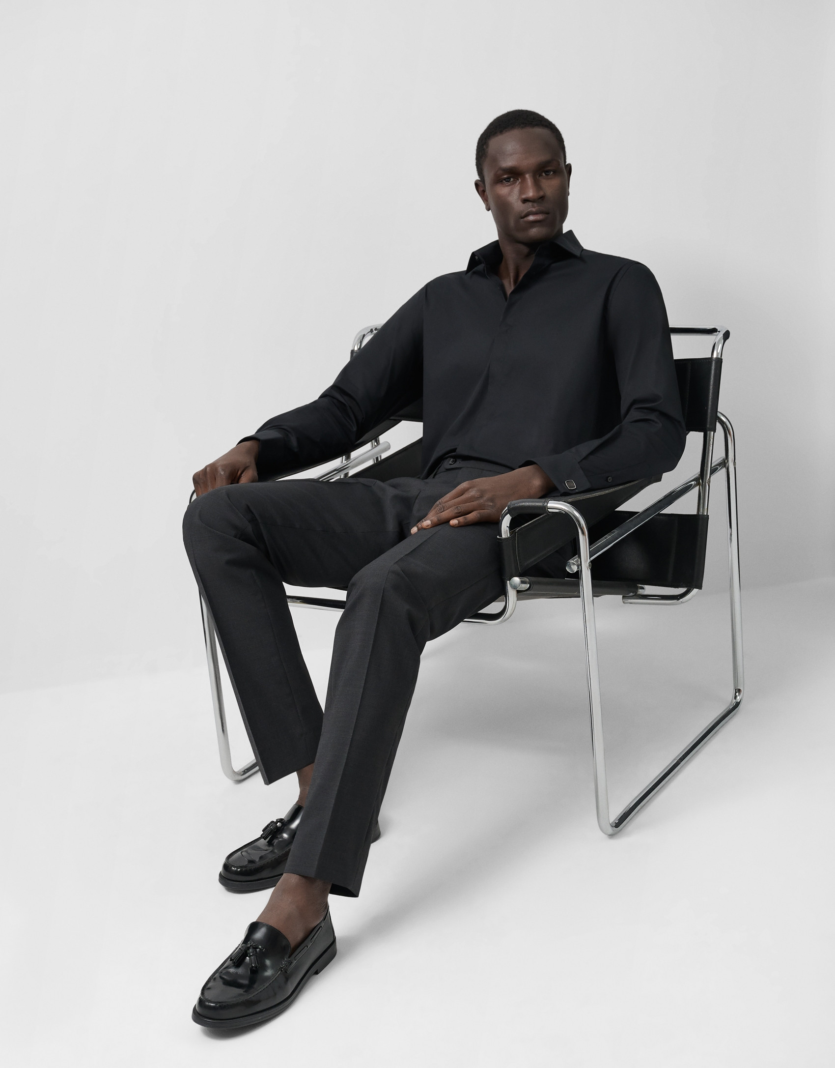 Camisa vestir slim negro puño gemelo - Hombre | Roberto Verino