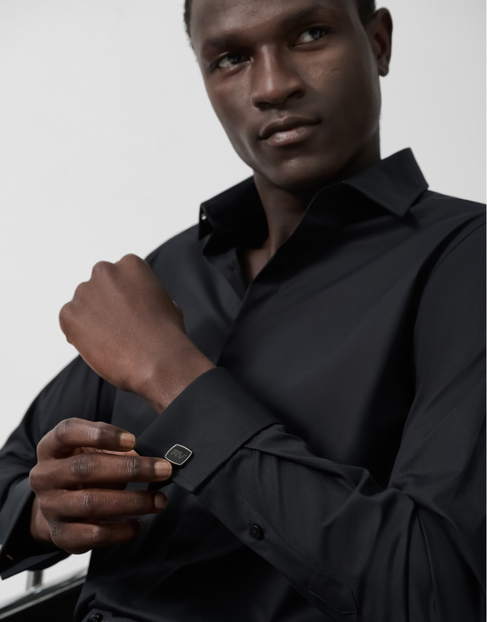 Camisa vestir slim negro puño gemelo - Hombre | Roberto Verino