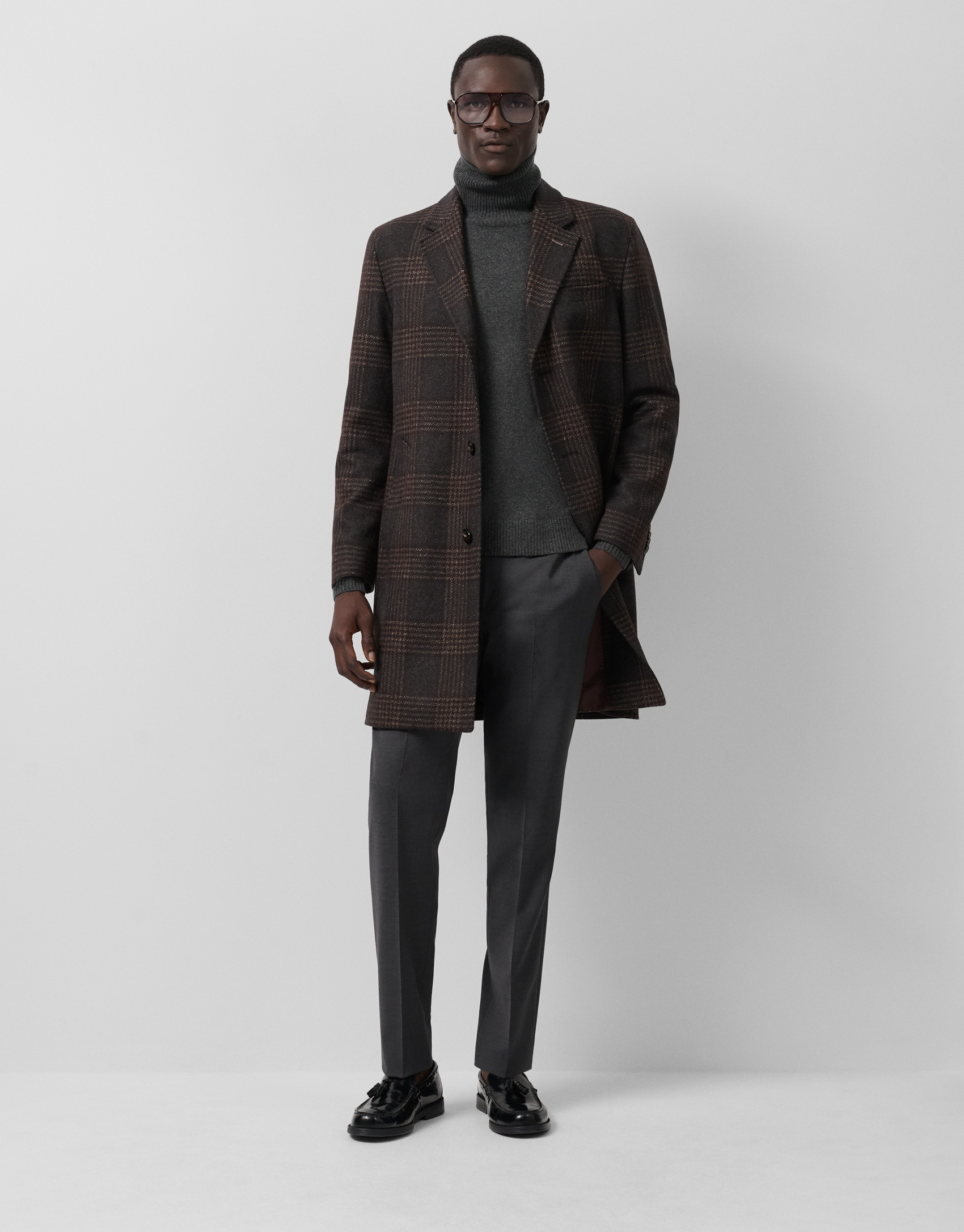 Large checkered coat in brown and natural tones | Roberto Verino