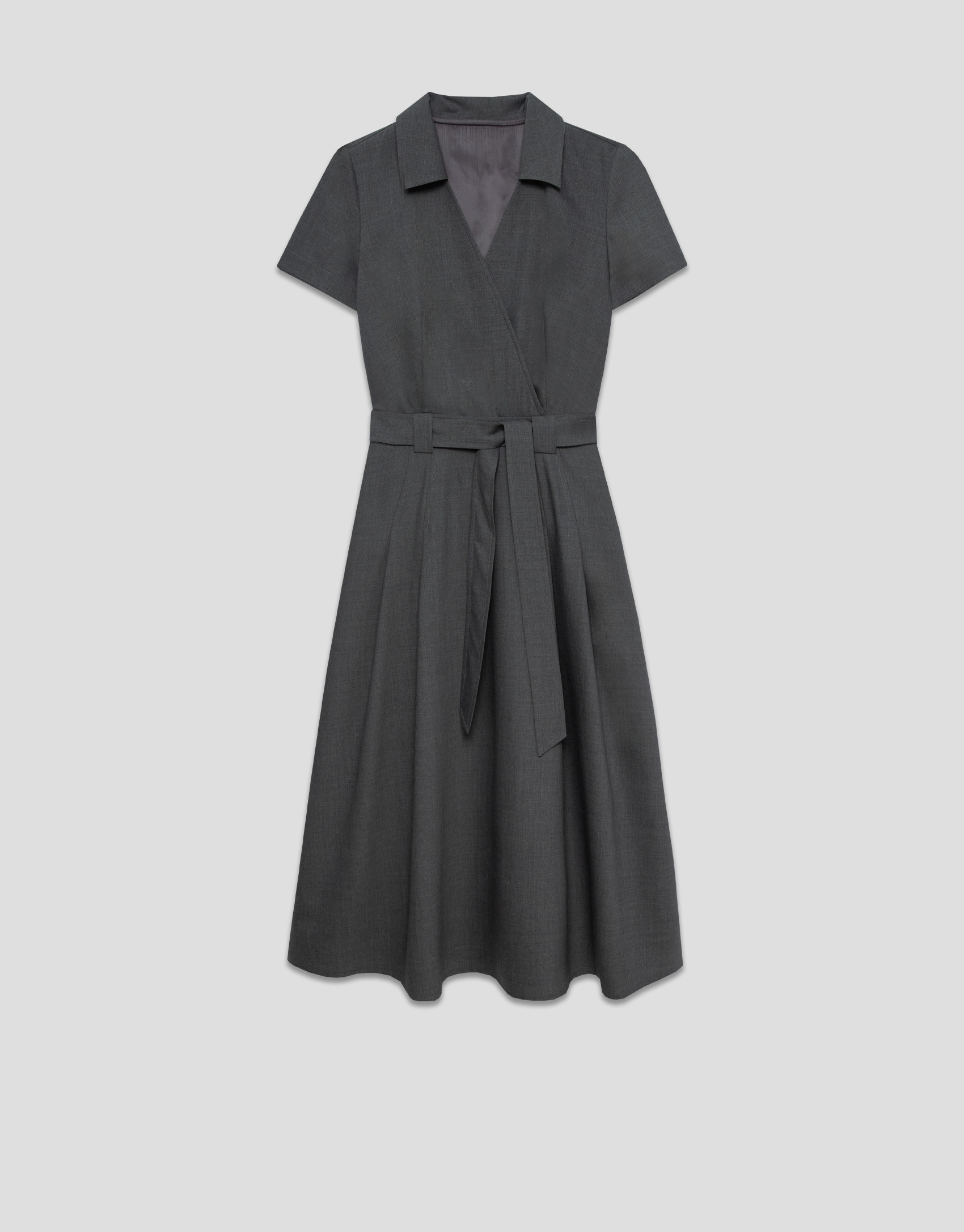Grey wrap midi dress with short sleeves - Woman | Roberto Verino