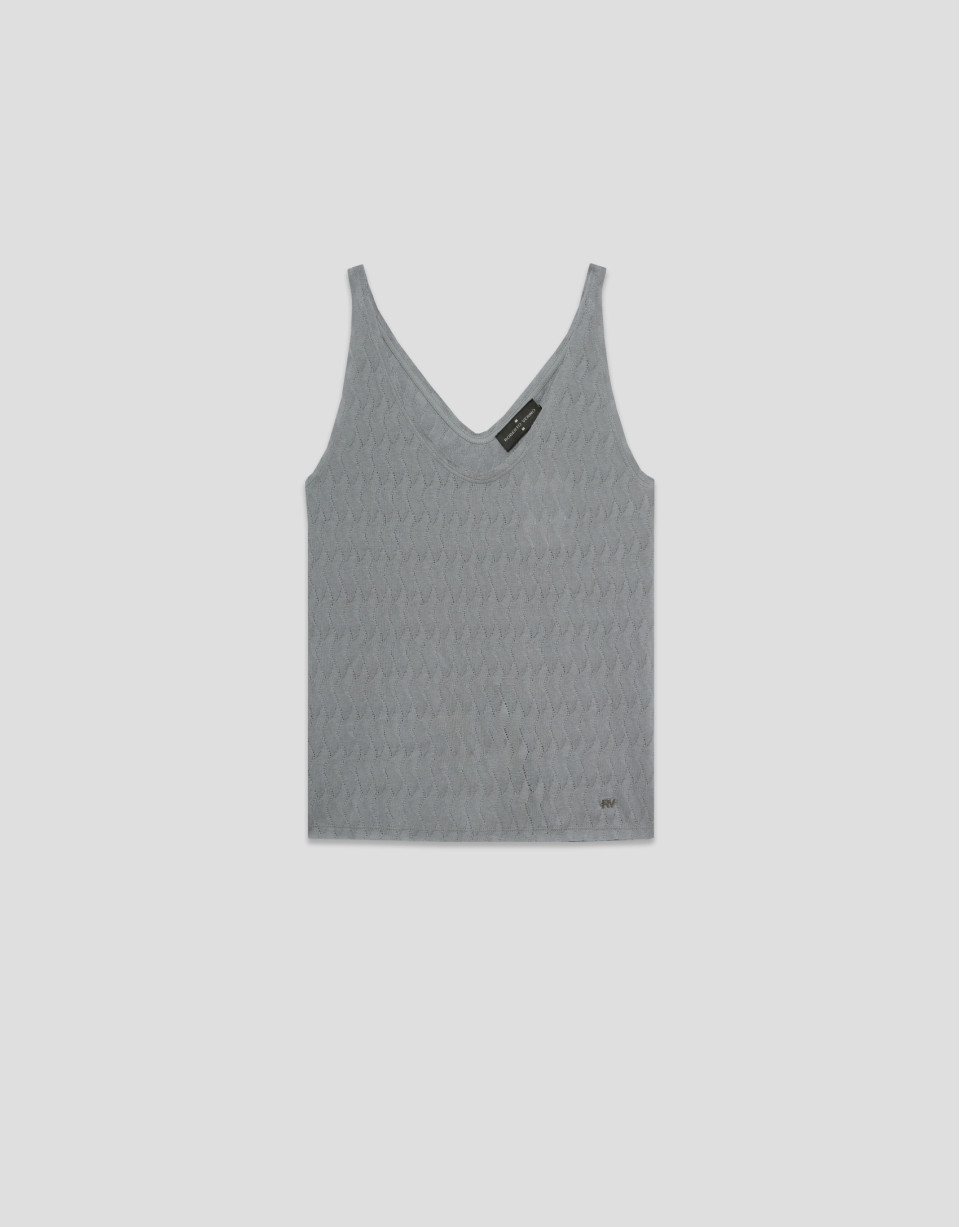 "Gray knit T-shirt with straps - Sale - SS2026 | Roberto Verino