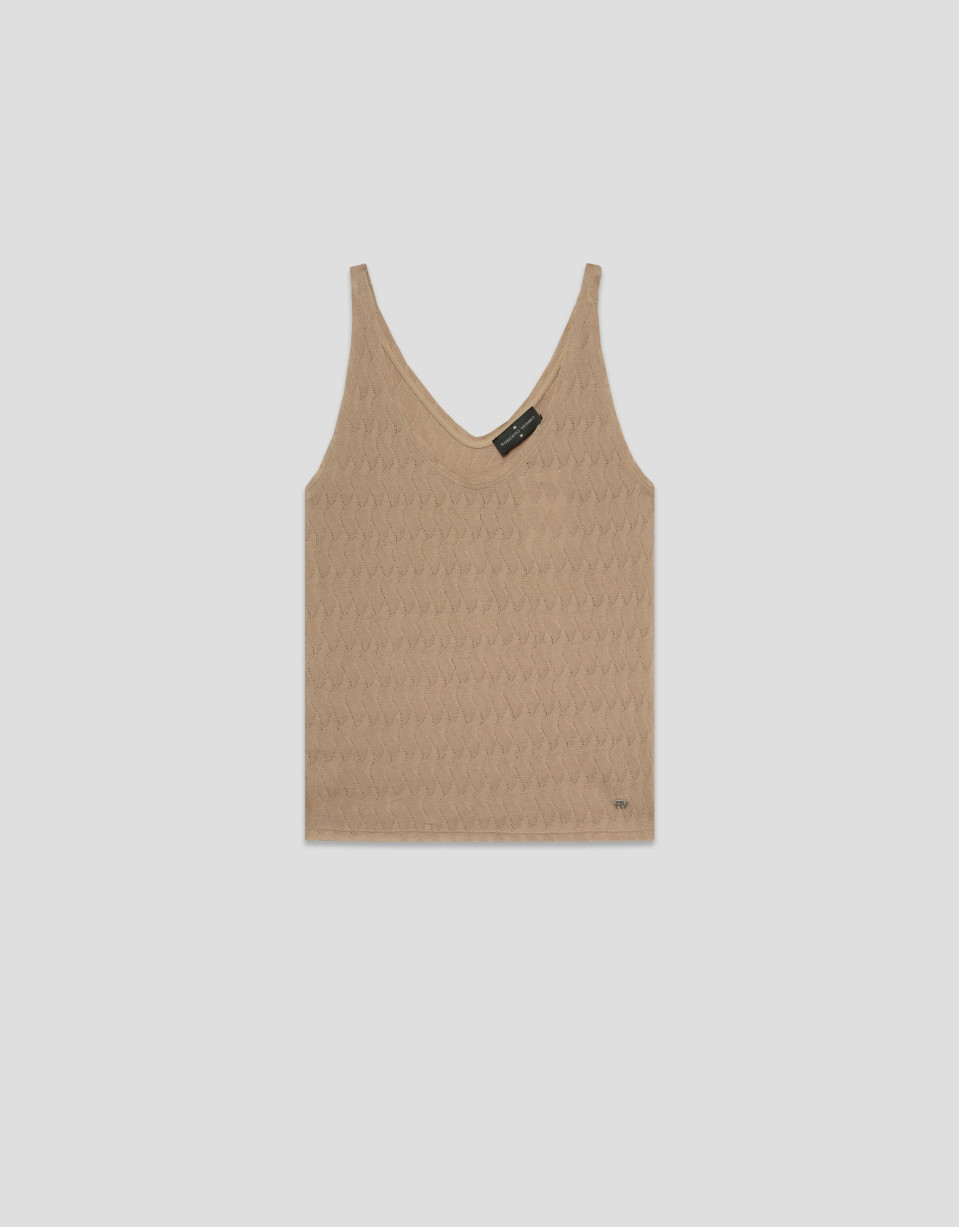 Camiseta de punto beige con tirantes - Mujer | Roberto Verino