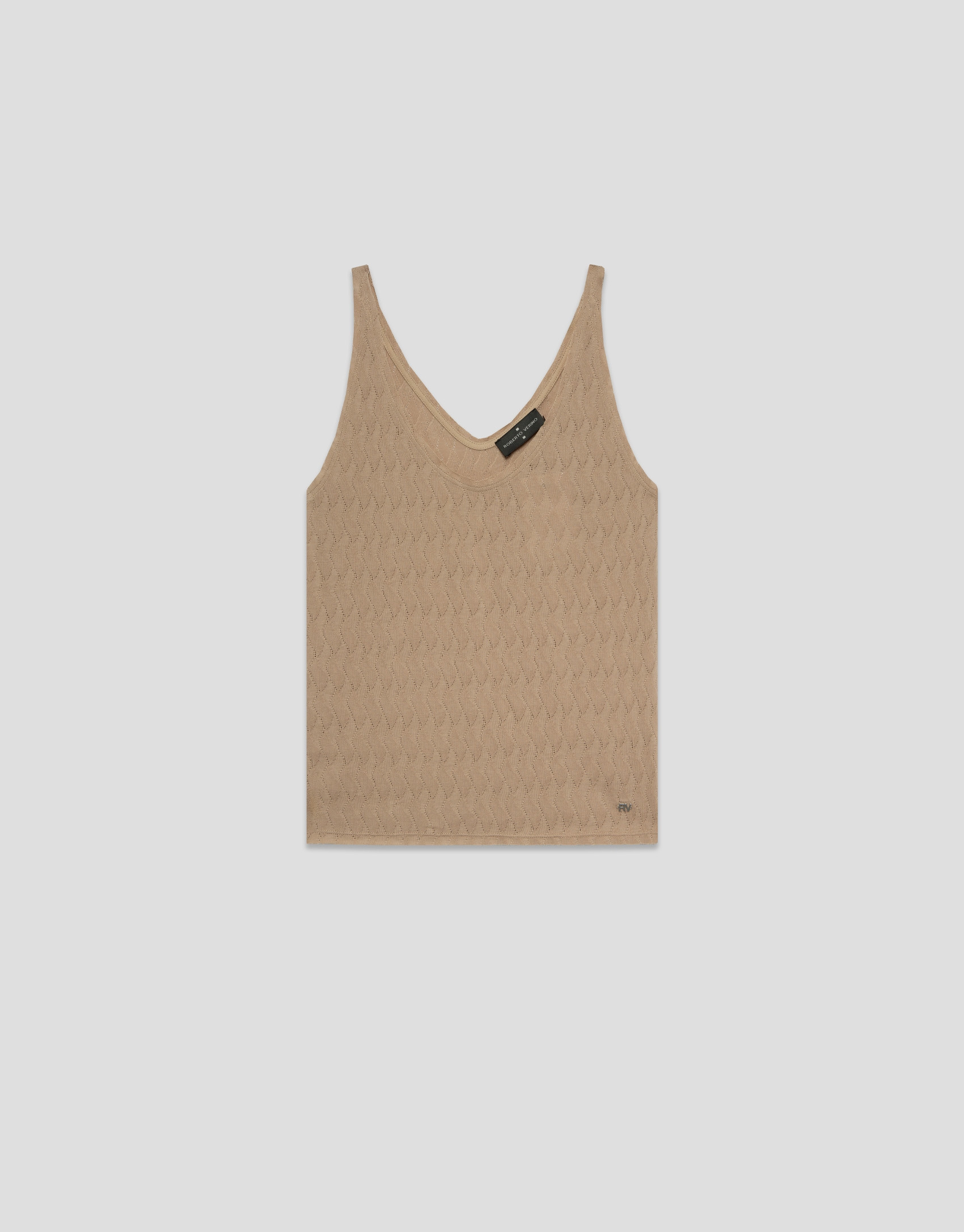 Beige knit T-shirt with straps - Woman - SS2026 | Roberto Verino