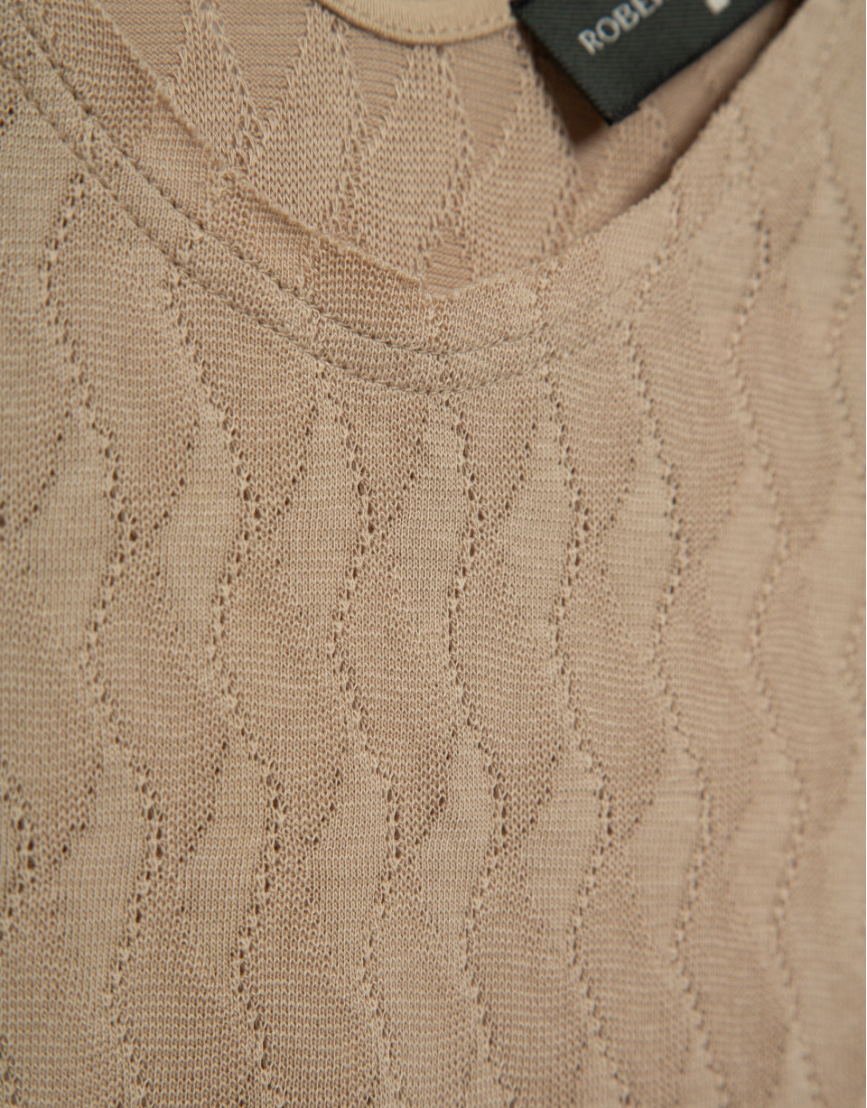Beige knit T-shirt with straps - Woman - SS2026 | Roberto Verino
