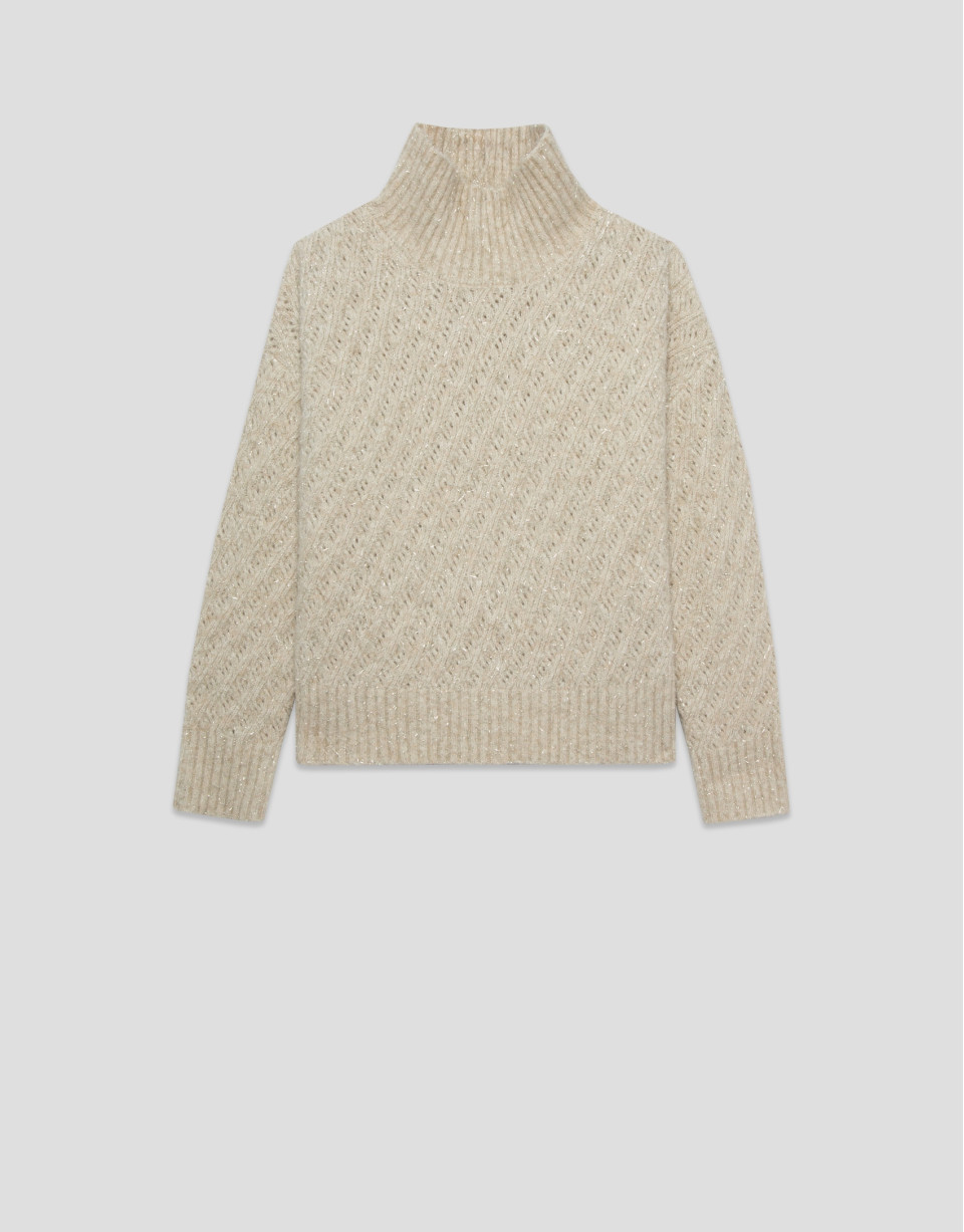 Jersey oversize punto trenzado beige con lurex | Roberto Verino