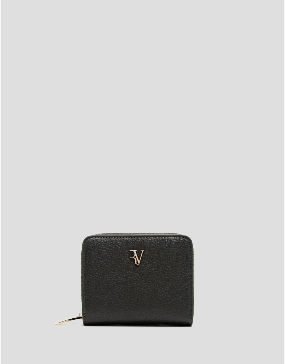 Cartera cremallera Bruna piel granulada verde | Roberto Verino