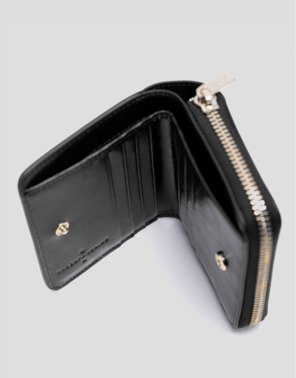 Margot black crackled leather zip wallet | Roberto Verino