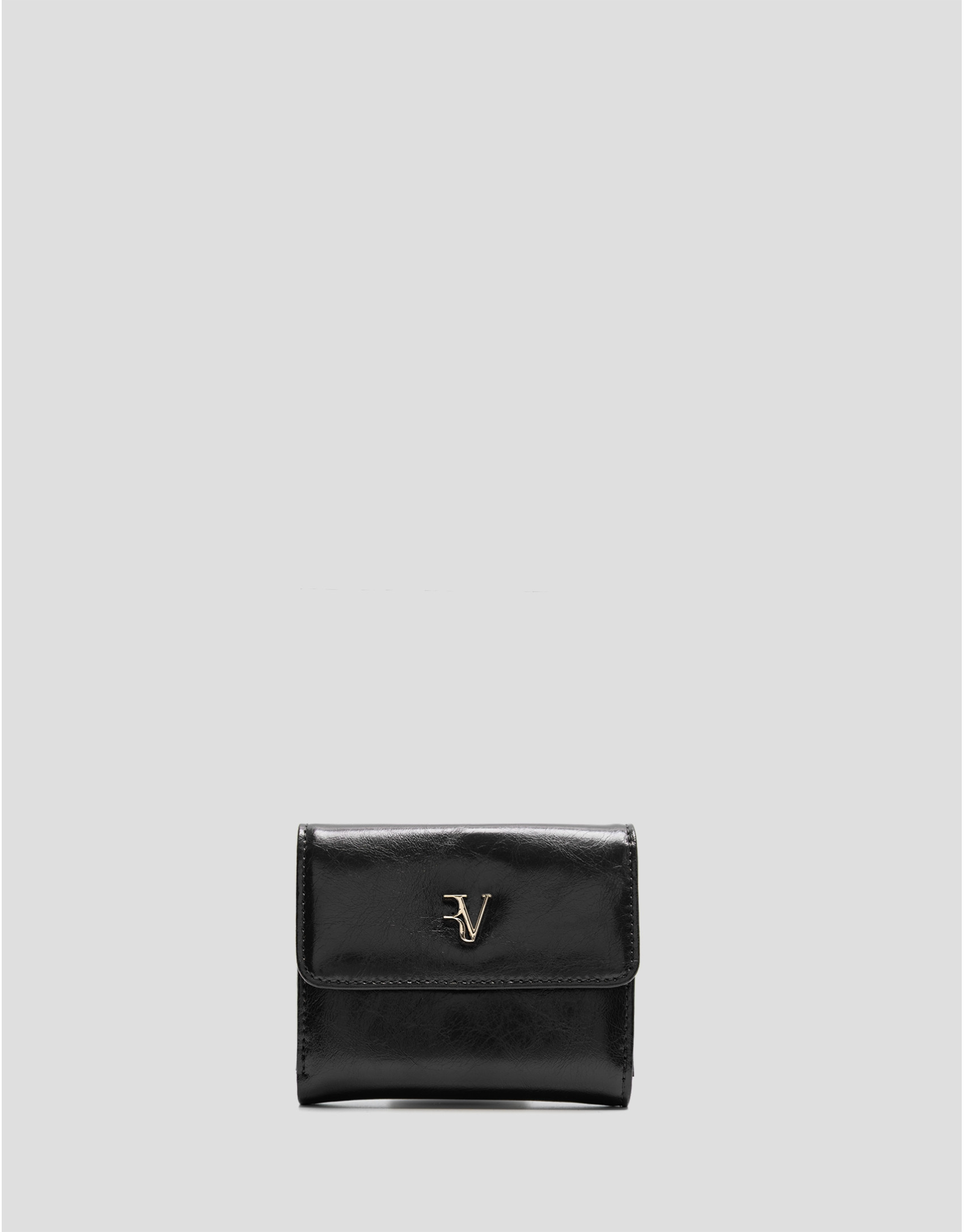 Margot Mini wallet in black crackled leather | Roberto Verino