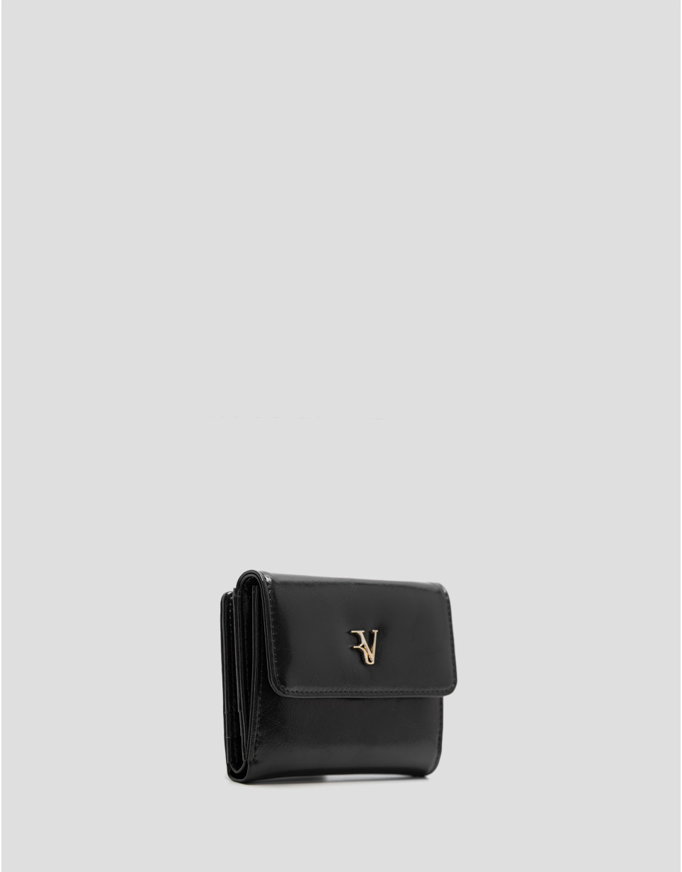 Margot Mini wallet in black crackled leather | Roberto Verino