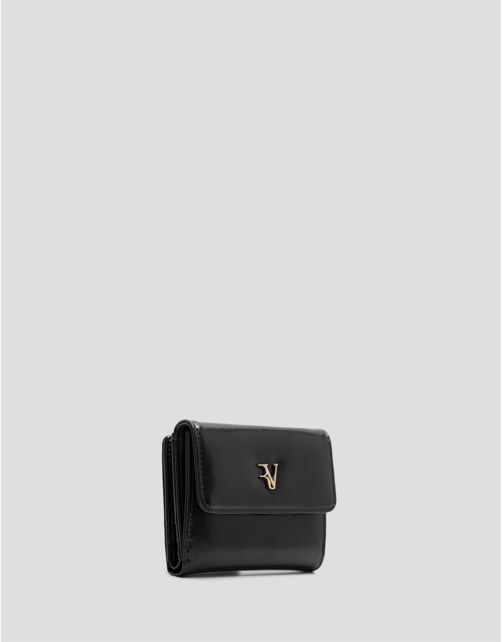 Margot Mini wallet in black crackled leather | Roberto Verino