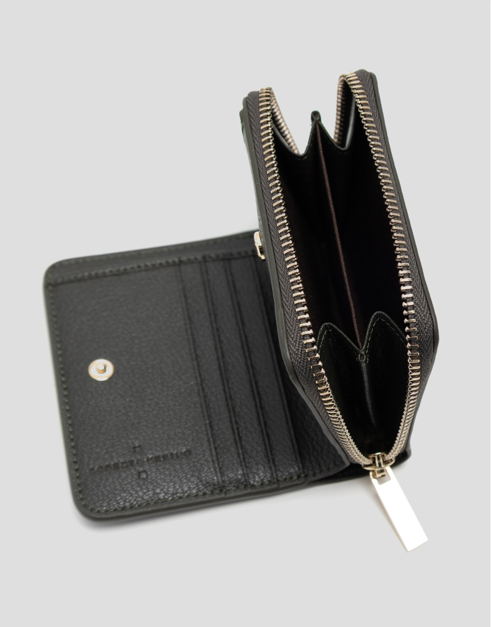 Cartera cremallera Bruna piel granulada verde | Roberto Verino