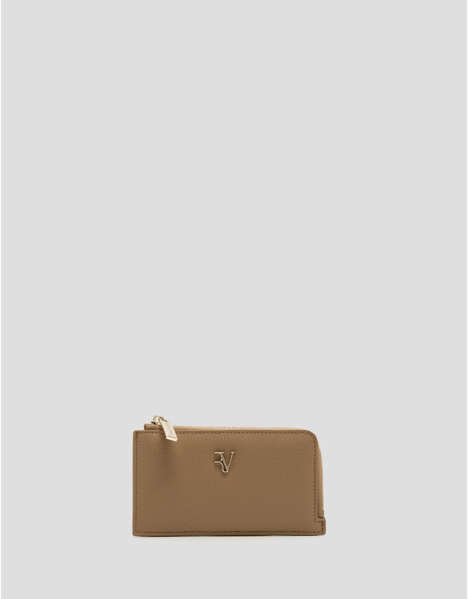 Bruna beige grained leather card holder purse | Roberto Verino