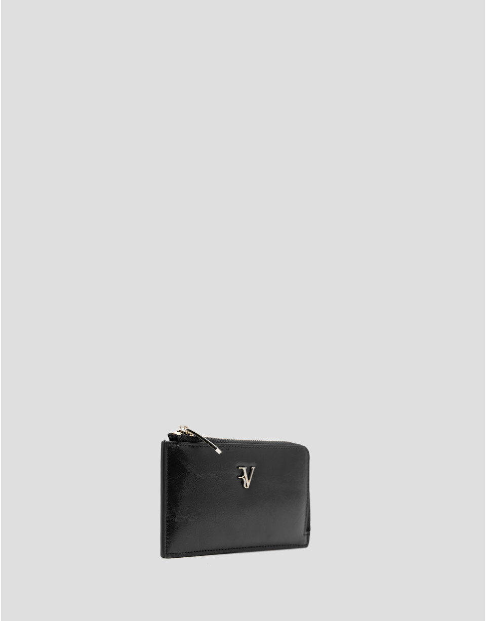 Margot black crackled leather card holder | Roberto Verino