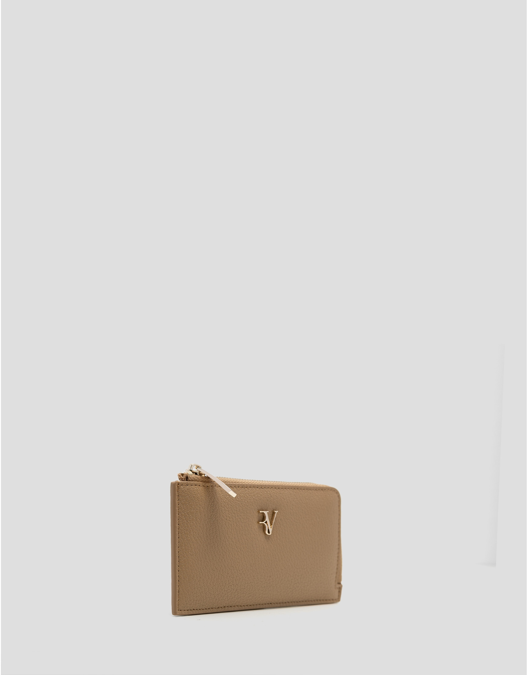 Bruna beige grained leather card holder purse | Roberto Verino