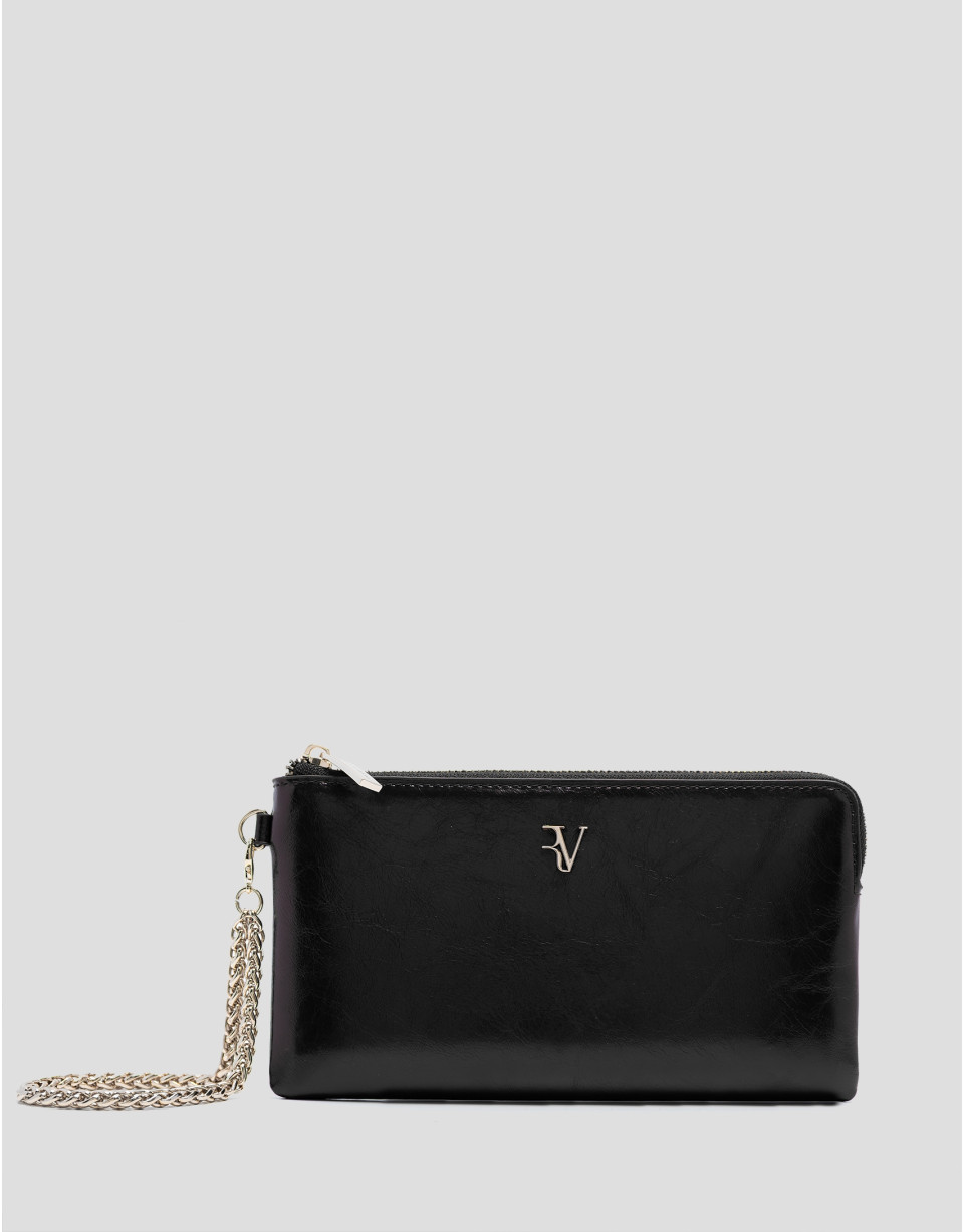 Margot chain wallet in black crackled leather | Roberto Verino