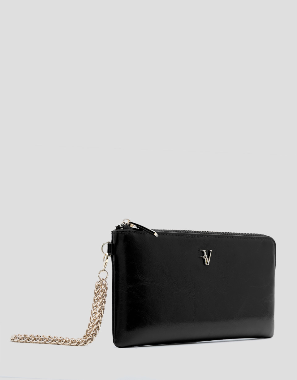 Margot chain wallet in black crackled leather | Roberto Verino