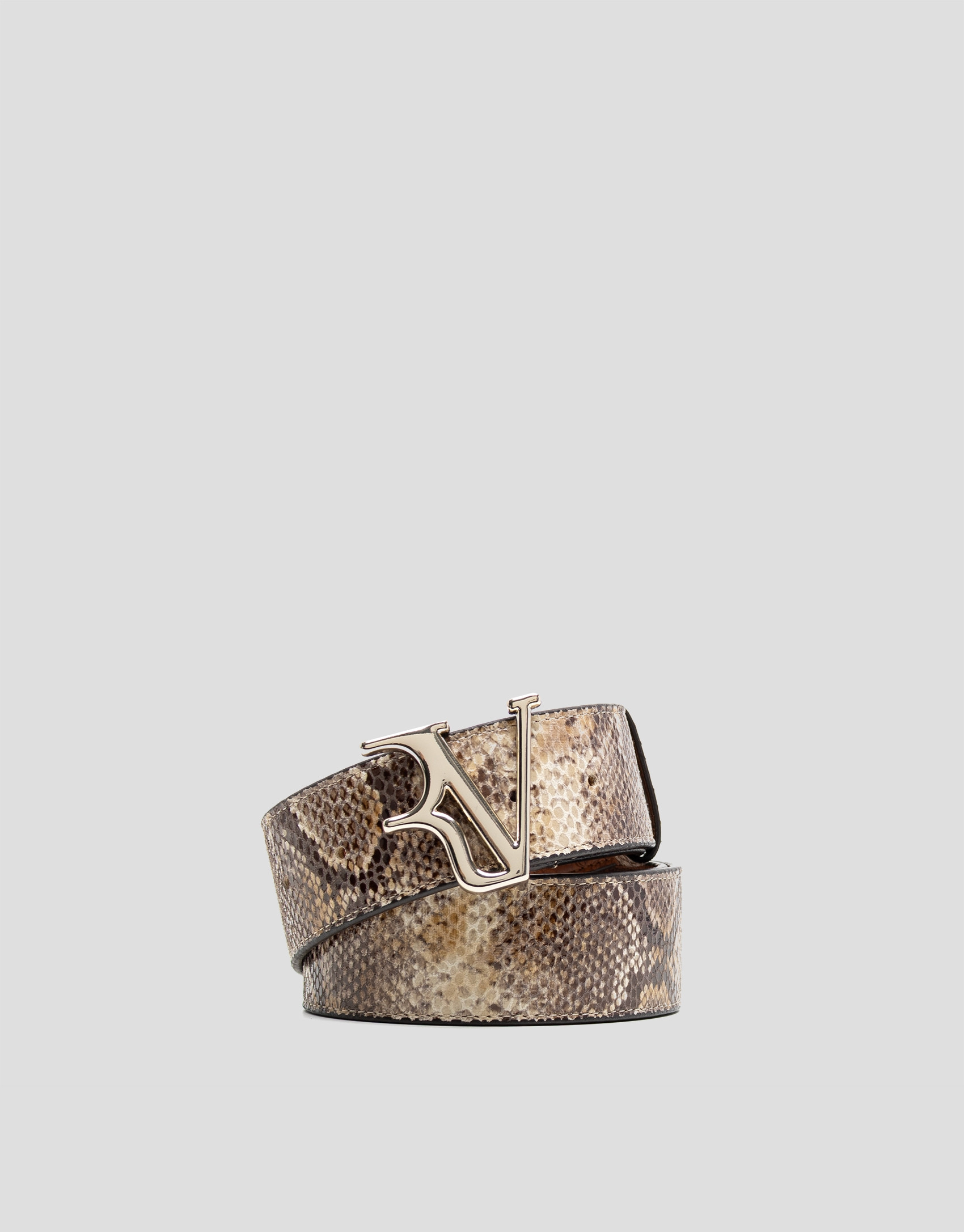 Beige snake-embossed leather belt - Woman | Roberto Verino