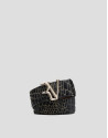 Black crocodile-embossed leather belt - Woman | Roberto Verino