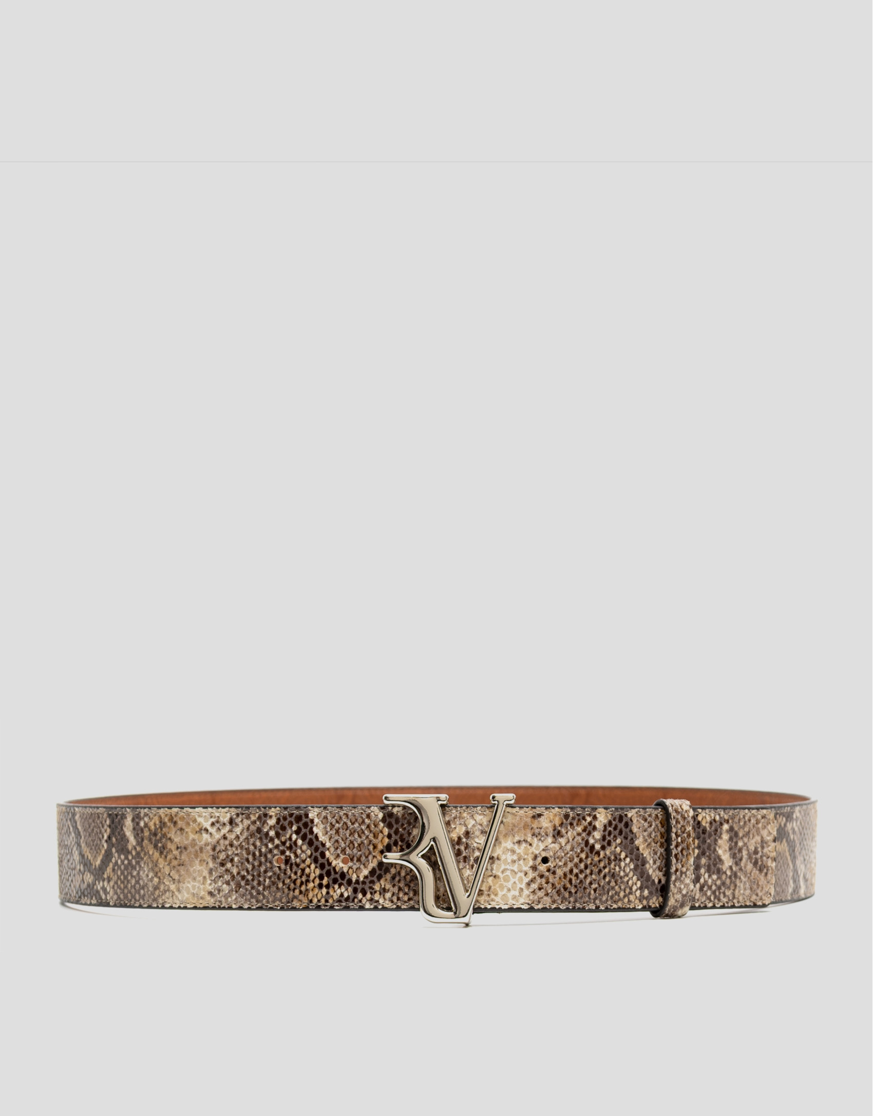 Beige snake-embossed leather belt - Woman | Roberto Verino